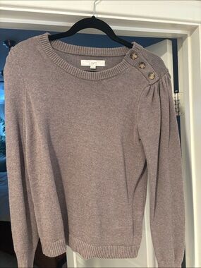 ANN TAYLOR LOFT Brown Crewneck Sweater with Shoulder Buttons
